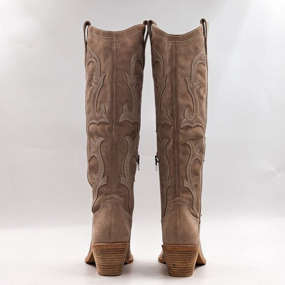 Dolce Vita Women Samsin Western Cowgirl Light Beige Suede Tall Boots Size 5 - Picture 4 of 10